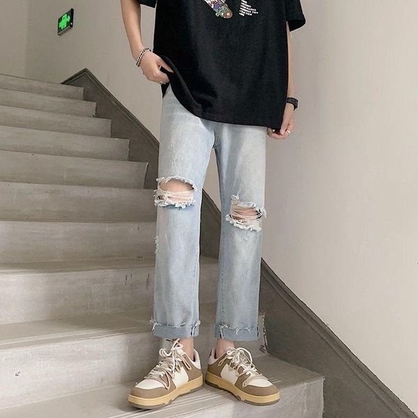 

men's jeans summer thin ripped fashion casual blue straight men streetwear loose hip-hop hole denim trousers mens -2xl