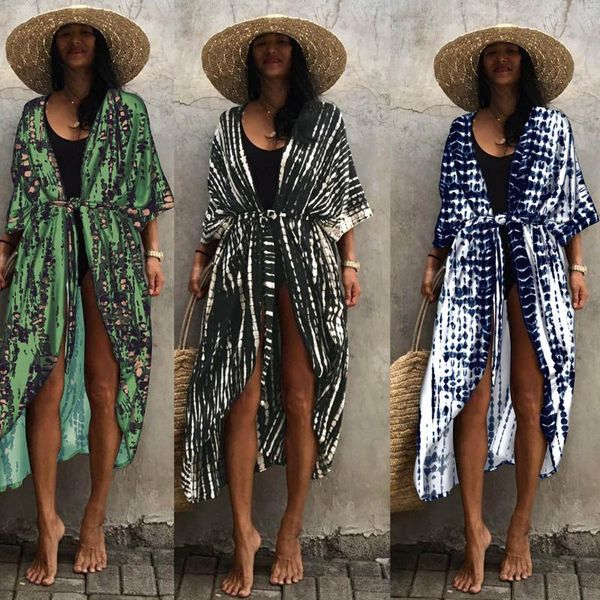 

women's swimwear blouse 2021 brand fashion womens floral loose kimono cardigan boho beach long sleeve chiffon coat, White;black