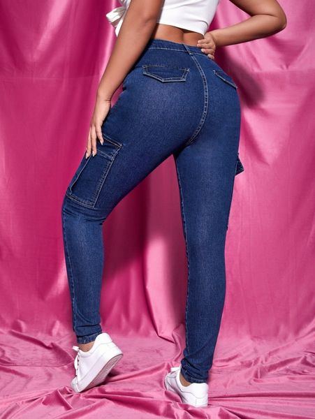 

pocket side skinny jeans a87c#, Blue