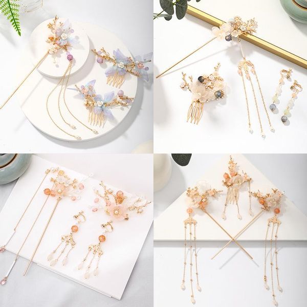 

hair clips & barrettes fringed long headdress crystal flower design handmade traditional chinese style suitable for cllocation with hanfu ma, Golden;silver