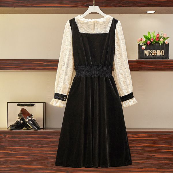 

new lace party dress sweet spring hollow autumn out long elastic waist high the holiday line dressed in girly velvet more size c11h, White