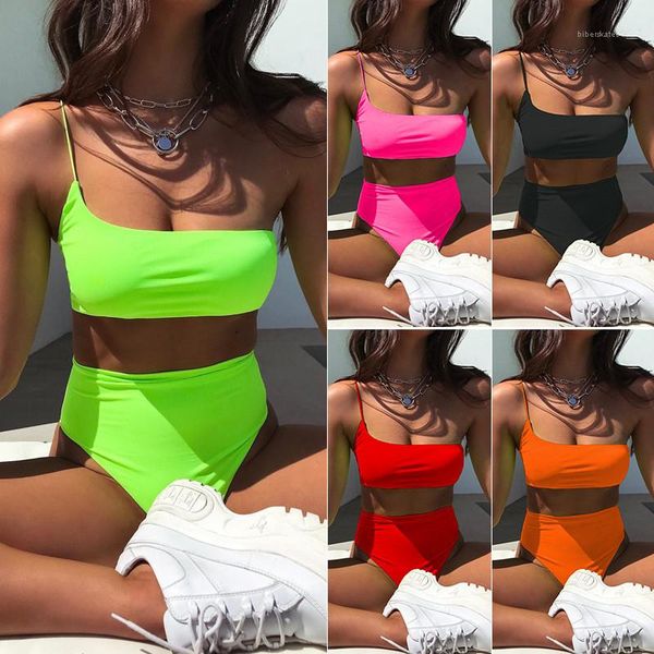 

high waist two piece swimsuit womens designer swimwear bkini fashion casual women clothes 2021 summer bikinis swimsuit solid color, White;black