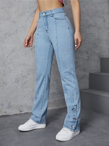 

slant pocket button hem jeans d1ag#, Blue