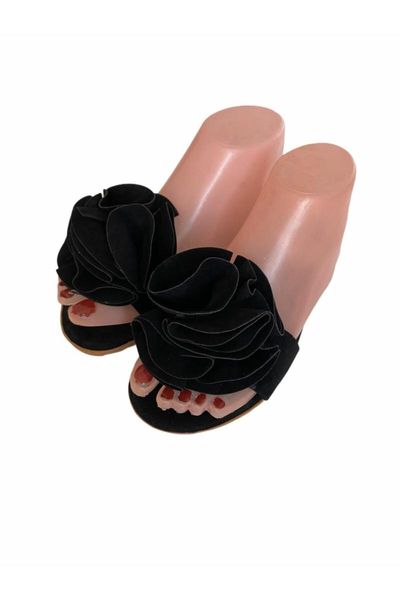 

slippers luxury front with rose lady slipper, Black
