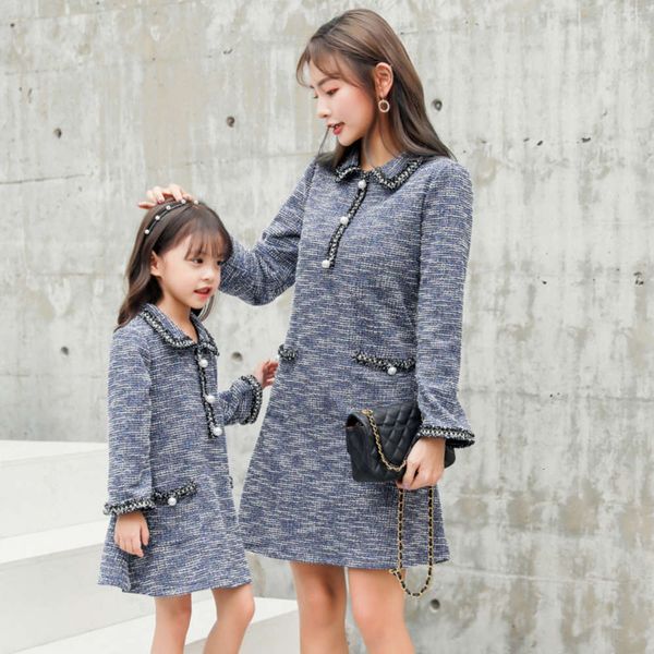 

mother daughter autumn 2021 new 952 fashion korean knitted wool drs parent child online shop, Blue