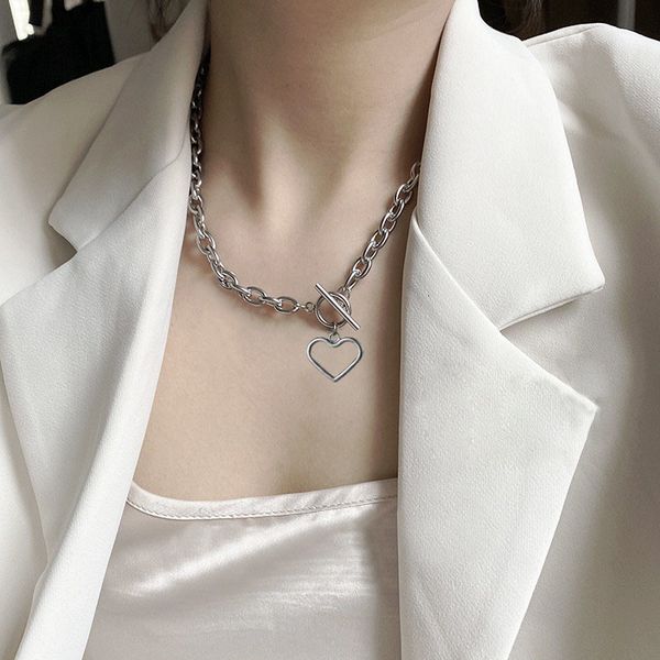 

necklaces pendants 2021 punk thick chain heart choker retro gothic rock gold color silver geometric clavicle jewelry gift