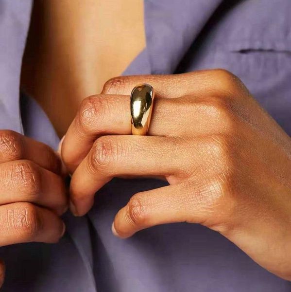 

cluster rings smooth statement chunky for women 18k gold plated stainless steel waterproof jewelry accessories, Golden;silver