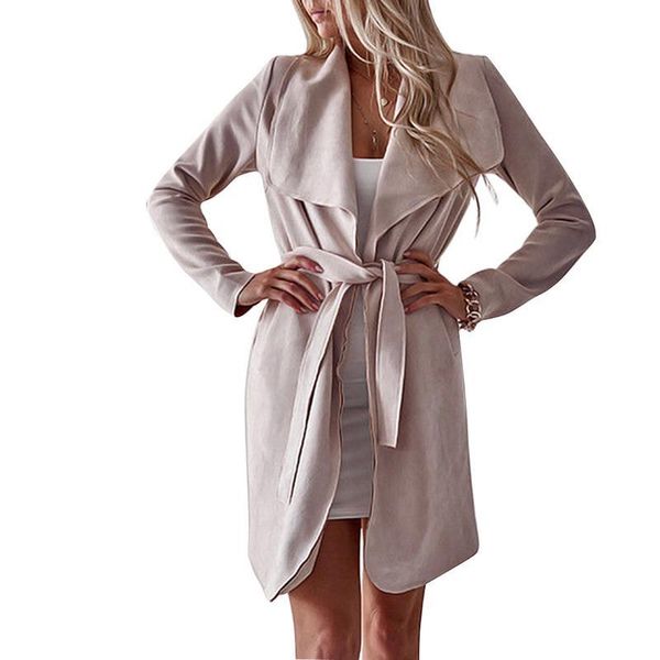 

women's trench coats autumn casual lapel long sleeve solid color windbreaker wear for women coat business outerwear, Tan;black