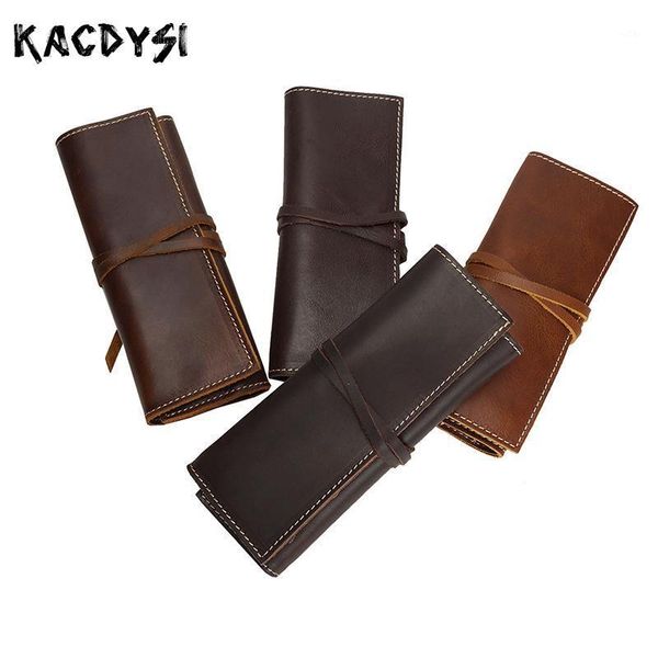 

wallets handmade genuine cow leather organizer wallet pencil case multifunction retro cosmetic make up brush pen bag1, Red;black