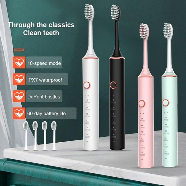 

smart electric toothbrush 4 brush head sonic tooth brushe ipx7 waterproof timer rechargeable whitening set tools