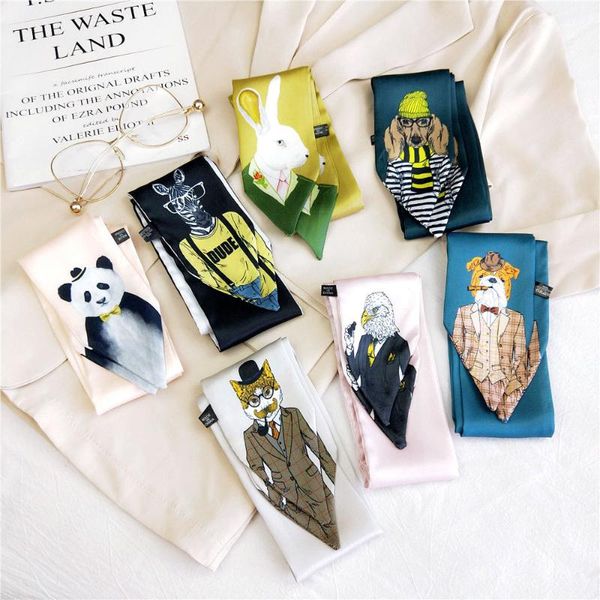 

scarves 2021 desinger animal print silk satin hair head scarf headband women skinny bag bandanas scarfs for ladies foulard cheveux, Blue;gray