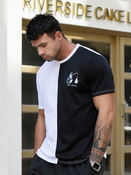 

extended sizes men two tone letter and astronaut print tee f1qw#, White;black