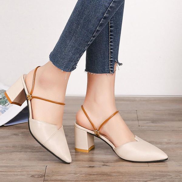 

dress shoes sandals women 2021 zar fashion high heel big size 40 pointed toe summer femme slippers sandalias de las mujeres, Black