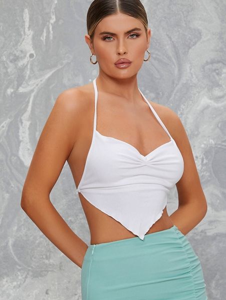 

tied backless rib-knit bandana halter w0bm#, White