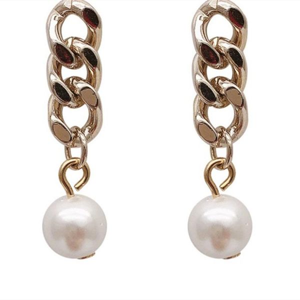 

stud earrings for women simple dangle pearl earring gold chain jewelry, Silver
