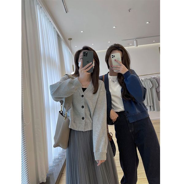 

luxury ets dign grey sweater cardigan women's autumn korean et 2021 single breasted v-neck long sleeve temperament, Black;brown