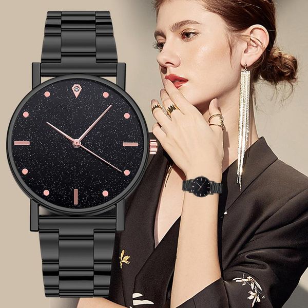 

wristwatches black women watch 2021 starry sky lady stainless steel band analog quartz wrist for dropship, Slivery;brown