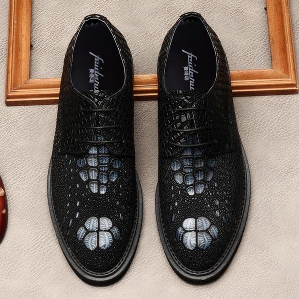 

dress shoes round toe derby man platform genuine leather formal party oxfords men's wedding bridal flats mde266, Black