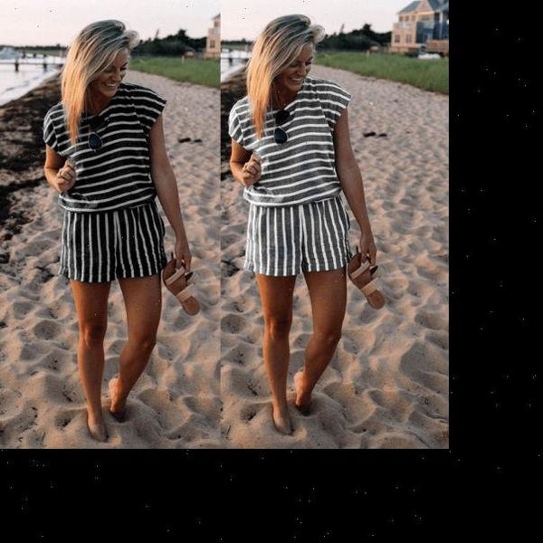 

stripe loose playsuits short women rompers fashion casual summer playsuit trouser, Black;white