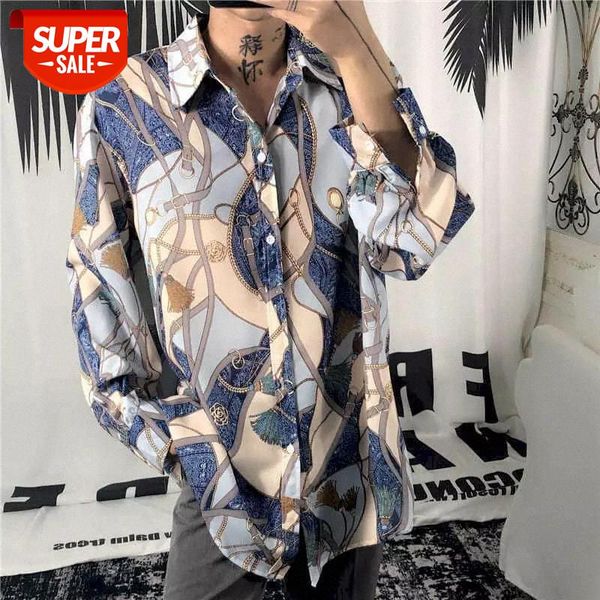 

fall new shirt men blouses jacket lazy wind loose ancient roman italian printing long-sleeved shirts couple casual design sense #xo6l, White;black