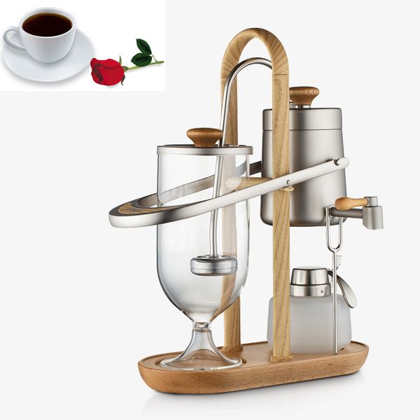 

4 cups belgian coffee siphon pot coffee maker vacuum pot elegant wood texture fulcrum natural wooden base and lid knob 1 set