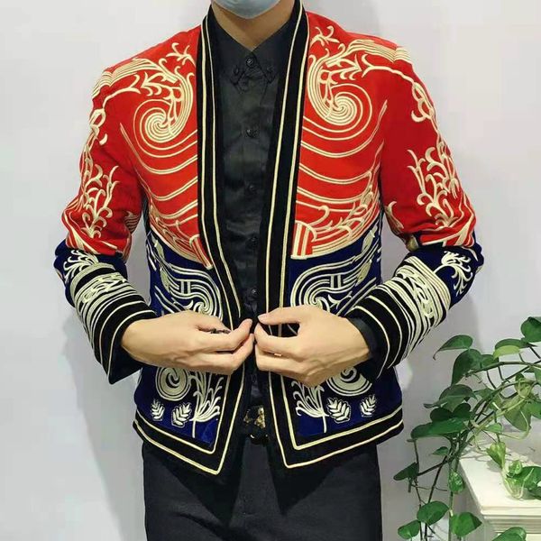 

2021 new heavy suit night mens slim fit jacket baroque embroidery blazer men stage costumes for singers w03l, Black;brown