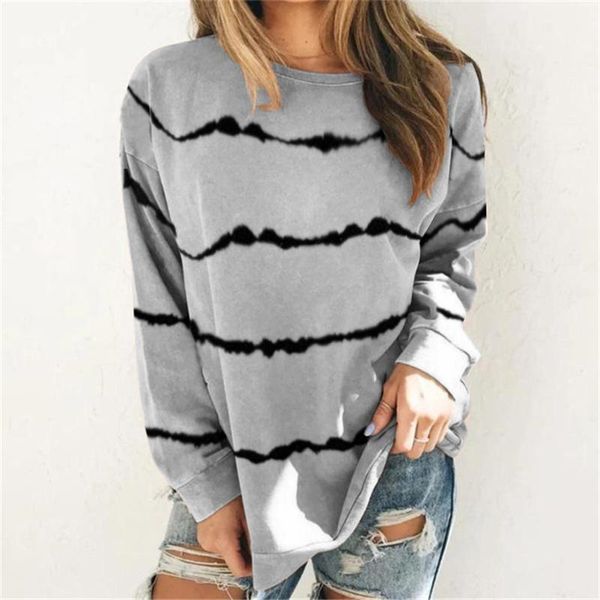 

women's t-shirt autumn winter hip hop for women clothing long sleeve tie dye stripes printed gray t shirts sweatshirt, White