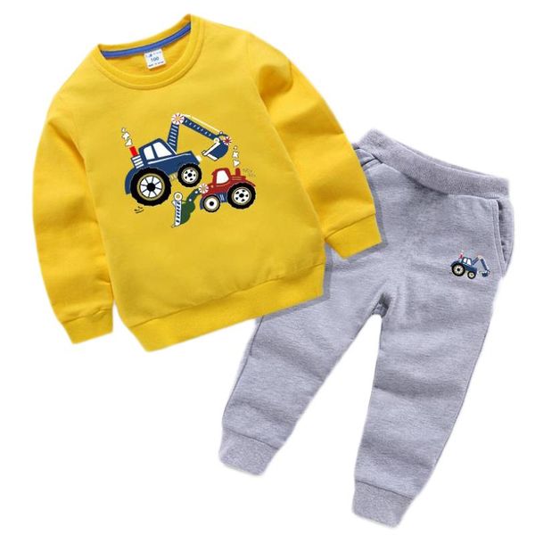 

clothing sets 2021 children suits casual boy girl excavator printing pure cotton sweatshirts+sports pants spring autumn kids set, White
