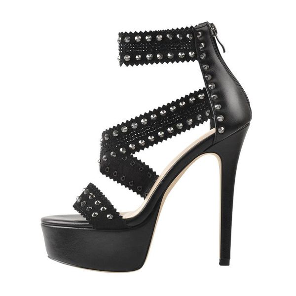 

sandals richealnana woman platform thin high heel lace rivet ankle strap summer fashion designer ladies shoes big size us5-15, Black