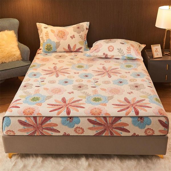 

sheets & sets justchic winter thickened snowflake velvet cartoon printing bed sheet set mattress protector cover bedspread with case