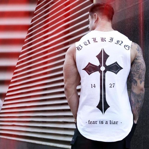 

men' tank men bodybuilding gyms fitness cotton sleeveless bb54, White;black