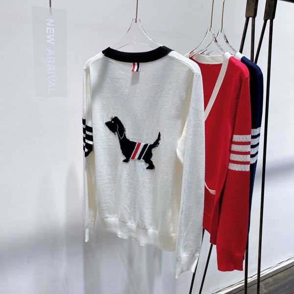 

1393 puppy cardigan early autumn new wool v-neck tb college style knitted coat loose women's wear, White