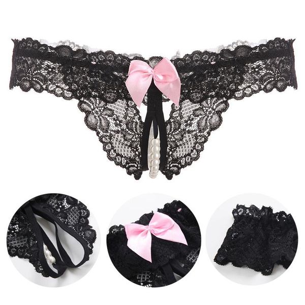 

women's panties women g strings lace briefs lingerie fashion girl erotic knickers solid color bowknot thongs party underwear 2021, Black;pink