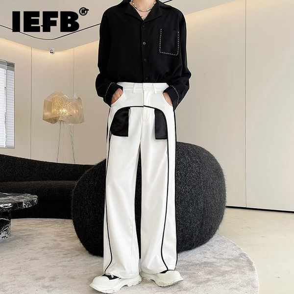 

men's pants iefb 2021 autumn ins korean wide leg men black white contrast color stitching casual long straight design trousers