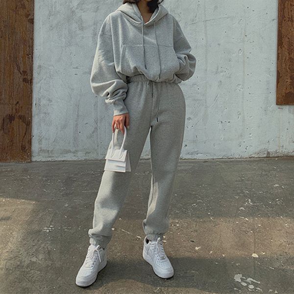 

winter hoodies suit spring solid casual tracksuit women velvet 2 pieces set sports sweatshirts pullover home sweatpants ou l6d3, White