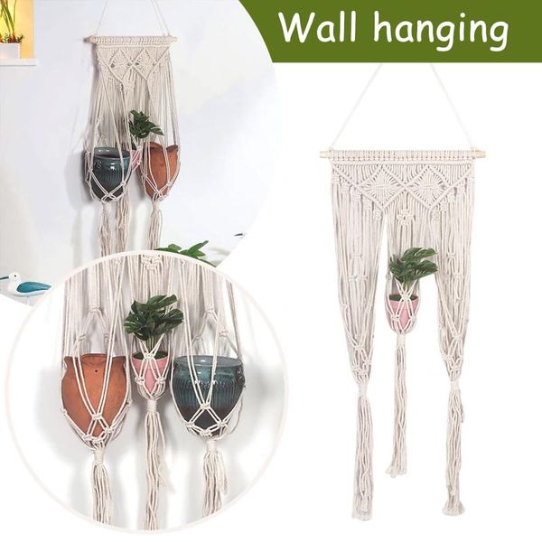

tapestries bohemian nordics style hand-woven wall hanging net bag flower pot basket home decor