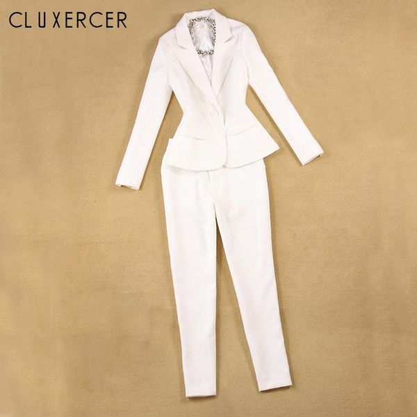 

women's suits & blazers women office sets 2021 elegant white business female suit two piece set long sleeve jackt+ pantsuit outfits tai, White;black