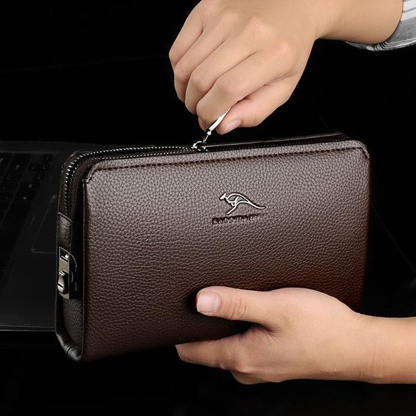 Brieftaschen Business-Geldbörse Herren Clutch Bag Anti-Diebstahl-Passwort-Sperre Männer Reißverschluss Leder Telefon Luxus Handliche Billetera