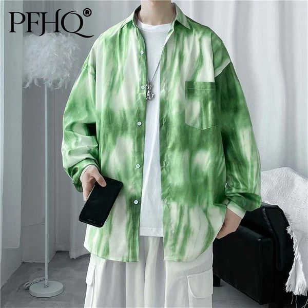 

men's casual shirts pfhq 2021 men's tie dyed print fashion design sense pocket minority loose elegant couple ins coat 21d2947, White;black