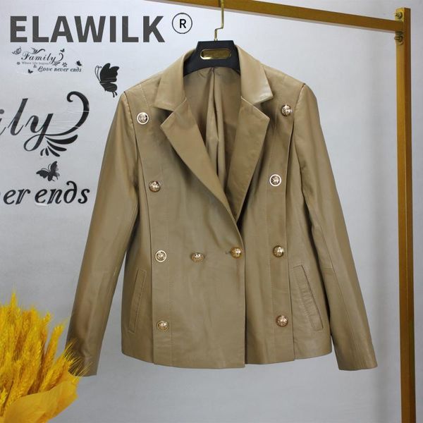

women's leather & faux fashion buttons blazers jackets spring autumn genuine coat c916, Black