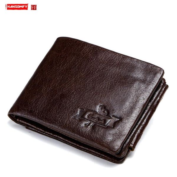 

new retro crazy horse leather tri-fold small purses men's wallet soft leather cross card holder short wallets male, Red;black