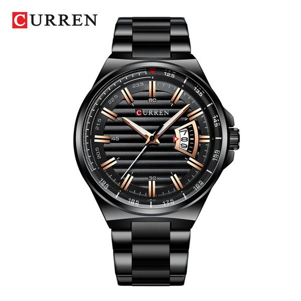 

curren watches 8375 luminous stainless steel waterproof calendar sport military wristwatches hardlex glasses male reloj auto date clock relo, Slivery;brown