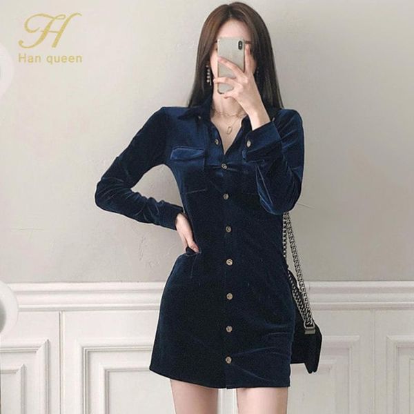 

casual dresses h han queen korean single-breasted velvet elegant winter women fitted sheath bodycon dress high waist work vestidos, Black;gray