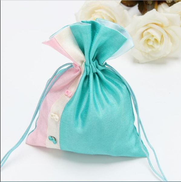 

gift wrap 24 pcs pink blue yellow green bag cloth 10*14 cm drawstring packaging baby shower graduation emballage sachet organza