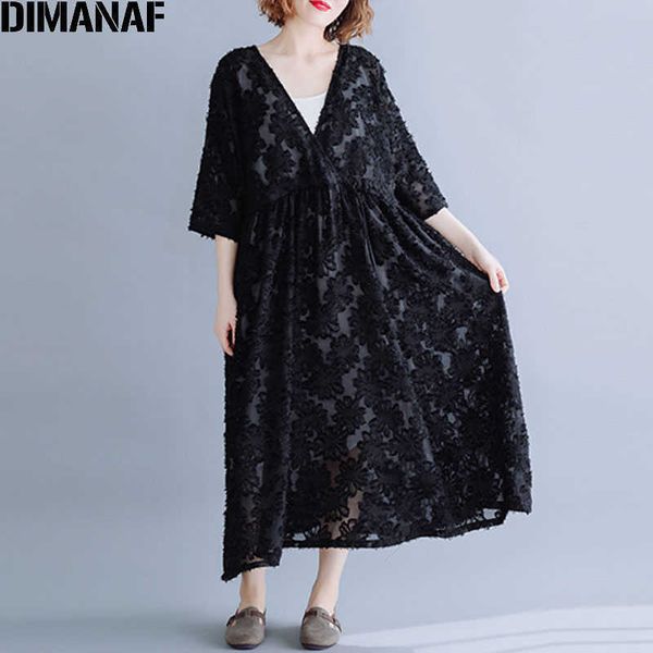 

plus size women floral lace dress big lady v-neck female vestidos summer loose elegant party long dresses 210531, Black;gray