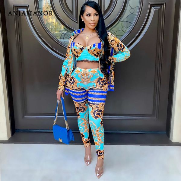 

2020 women clothing fashion printed three piece set fall club outfits plus size matching sets d42-ea42, White