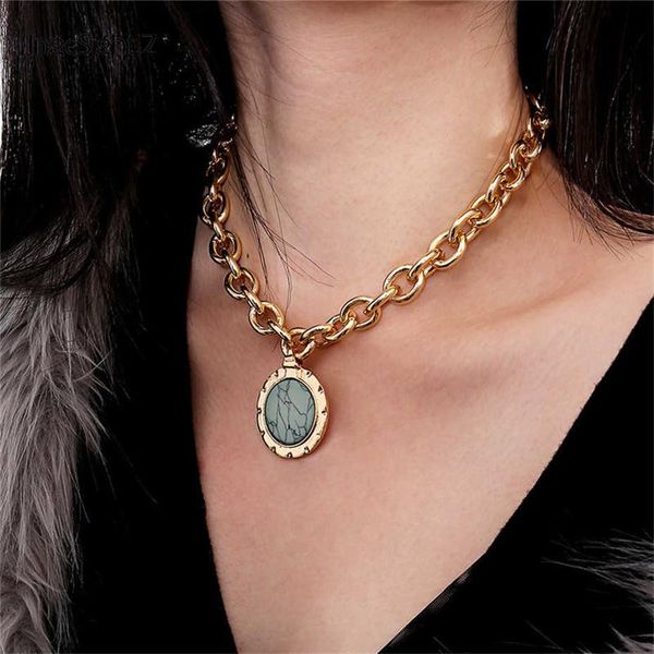 

chains vintage green stone pendant necklace statement gold color heavy metal long chain for women jewelry gifts wholesale, Silver