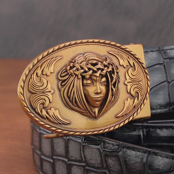 

belts retro automatic buckle genuine leather gray men casual ceinture homme red waistband for male, Black;brown