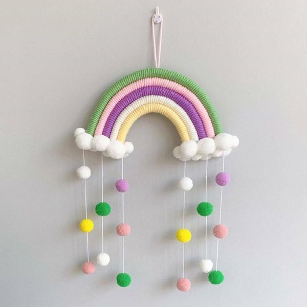 

ins macrame cotton rainbow clouds room decoration tapestry wall crafts hanging decor woven p prop crafts with felt ball