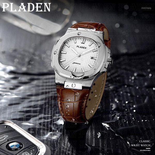 

watch men sports fashion casual watches 2021 brand waterproof quartz leather wrist for clock orologio uomo wristwatches, Slivery;brown